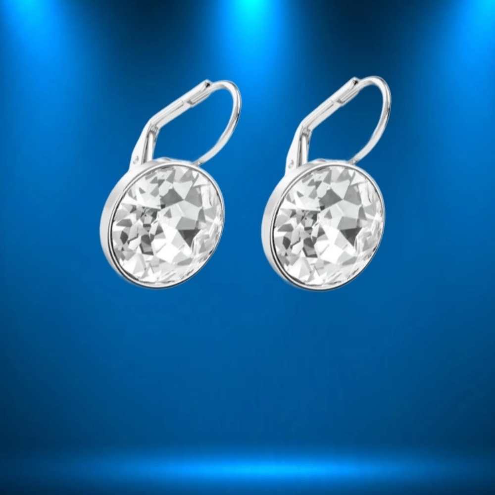 Silver-Tone 8.5 Carat Clear Swarovski Crystal Leverback Earrings